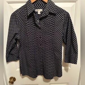 Coldwater Creek Black and White Cotton Blouse, PS, 3/4 Sleeves